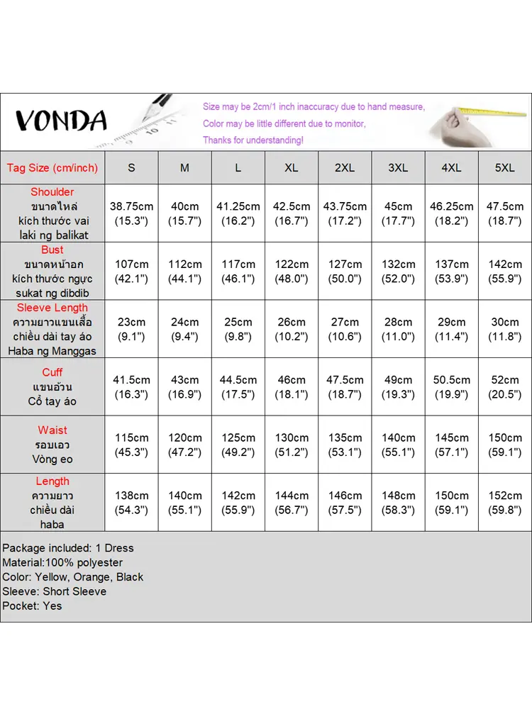 Plus Size VONDA Women Summer Dress 2025 Bohemian Ruffled Sundress Solid Color Casual Short Sleeve Party Vestidos V-Neck Robe