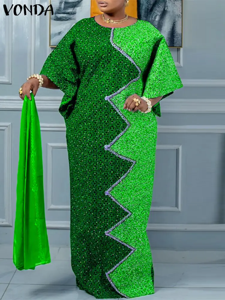 Plus Size 5XL VONDA Women Bohemian Maxi Dress Elegant Party Vestido 2025 Printed Sundress Casual Loose Robe Femme