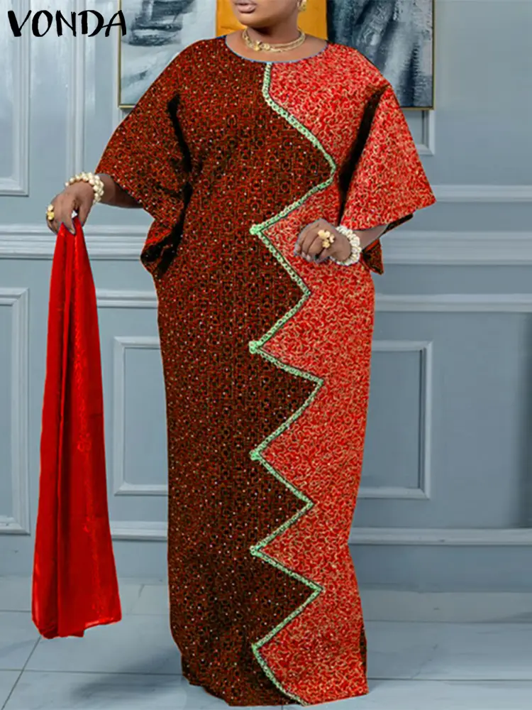 Plus Size 5XL VONDA Women Bohemian Maxi Dress Elegant Party Vestido 2025 Printed Sundress Casual Loose Robe Femme