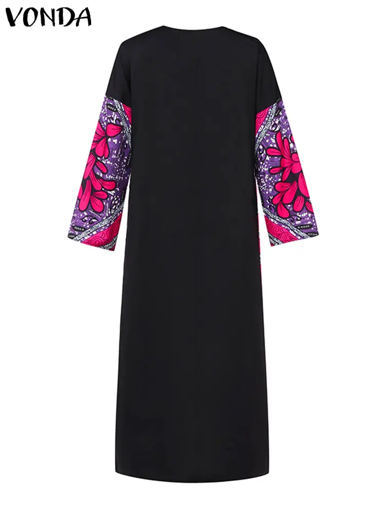 VONDA Plus Size Woman Dresses Printed Maxi Sundress Summer Party Vestidos 2025 Casual Loose Robe V Neck Sundress Oversized
