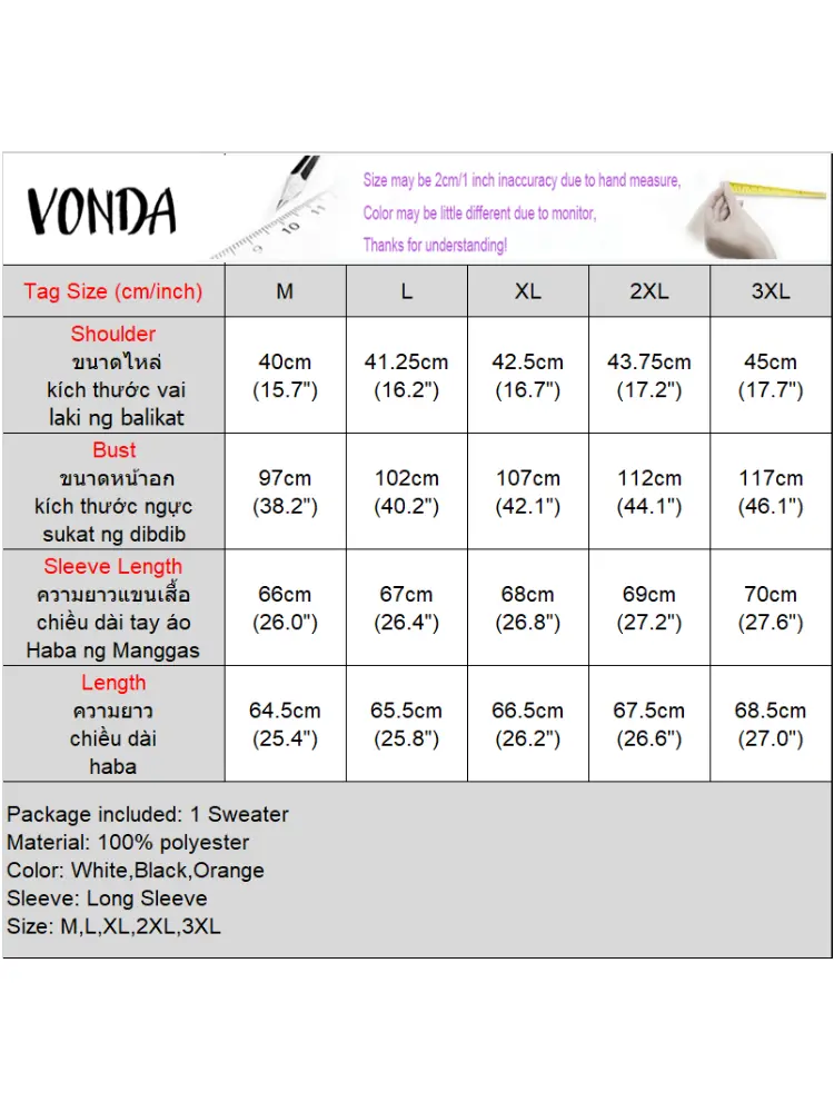 2024 VONDA Style Pullivers Women Autumn Casual Solid Sweaters Lace Patchwork Boat Neck Oversize Long Sleeved Jumpers M-3XL