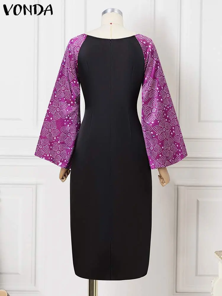 VONDA Plus Size 5XL Women Dress 2024 Sexy Flare Sleeve Off Shoulder Party Maxi Long Dress Fashion Printed Sundress Elegant Robe