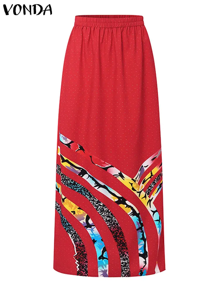VONDA 2024 Women Sets 2Pcs Irregular 3/4 Flare Sleeve Vintage Ethnic Style Floral Printed Blouse And A Line Long Skirt Set Suits