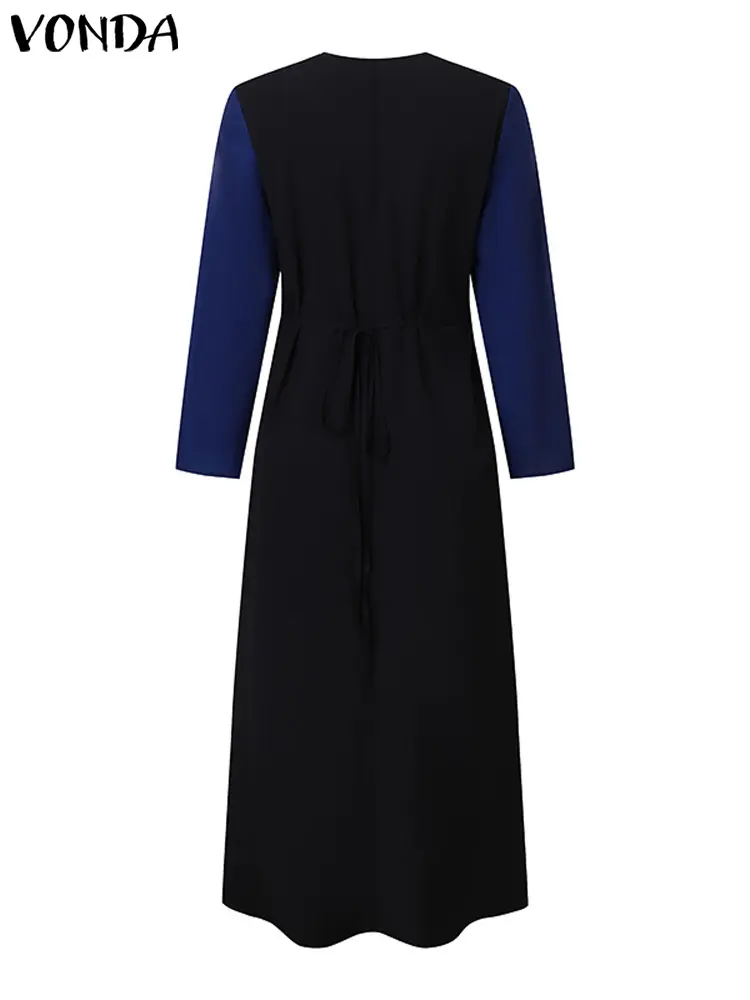 Plus Size VONDA Women Bohemian Long Sleeve Printed Maxi Dresses 2024 Autumn Causal O-Neck Loose Sundress Oversize Robe Vestidos