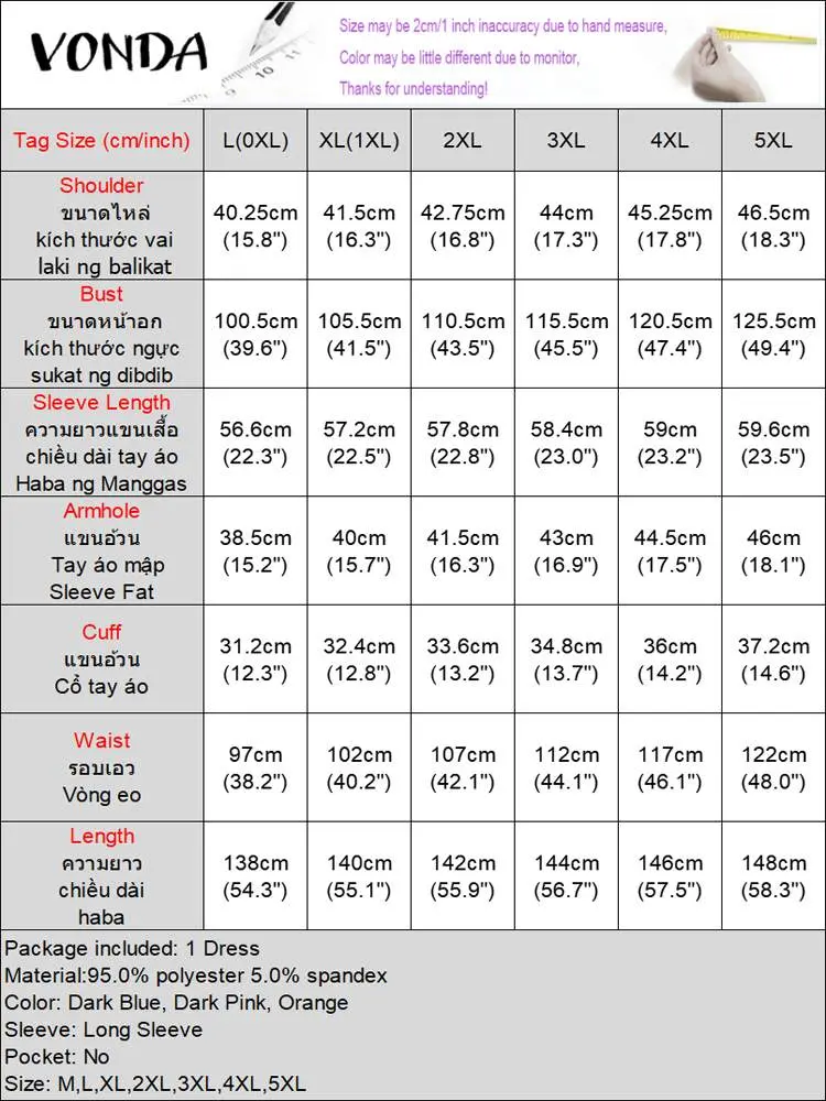 Plus Size VONDA Women Bohemian Long Sleeve Printed Maxi Dresses 2024 Autumn Causal O-Neck Loose Sundress Oversize Robe Vestidos