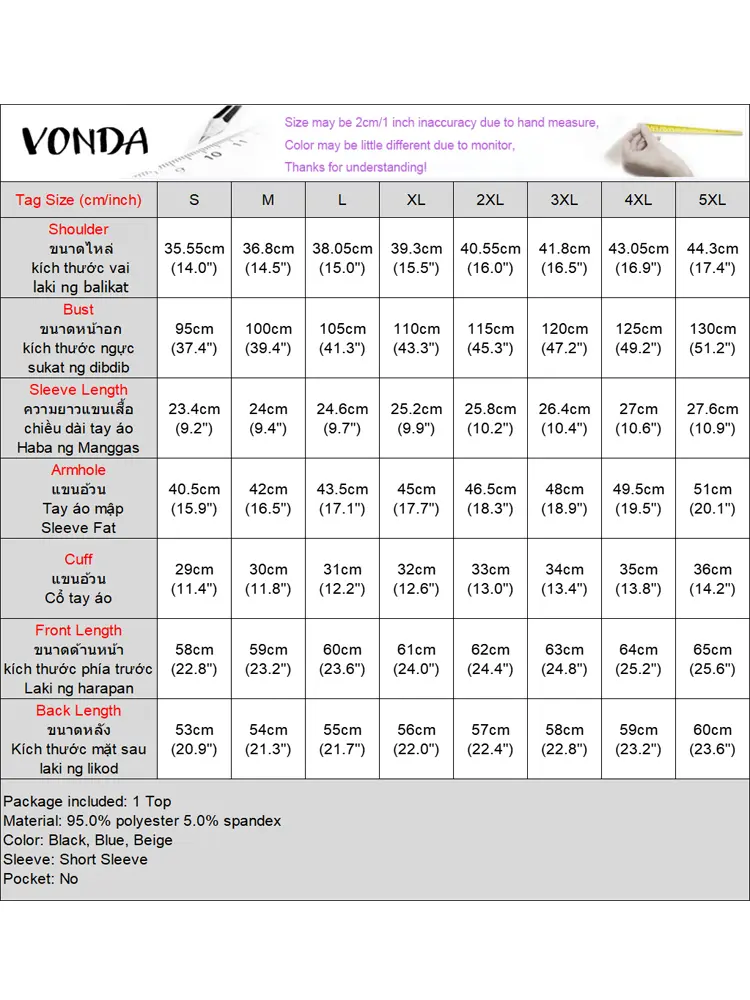VONDA Women Lace Blouses 2024 Summer Puff Short Sleeve Patchwork Holiday Tops Casual Round Neck Blusas Well Fitting Tunics