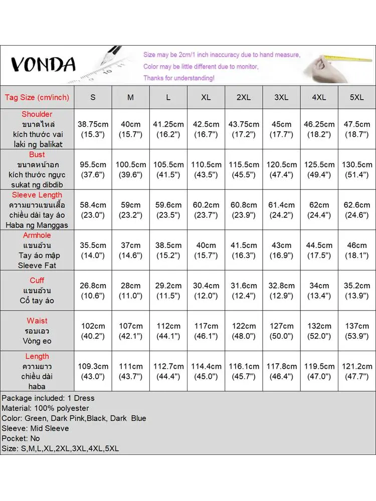 Plus Size VONDA Bohemian Printed Women Elegant Dress 2024 Autumn Long Sleeve Belted Casual Midi Sundress Loose Long Shirt Robe