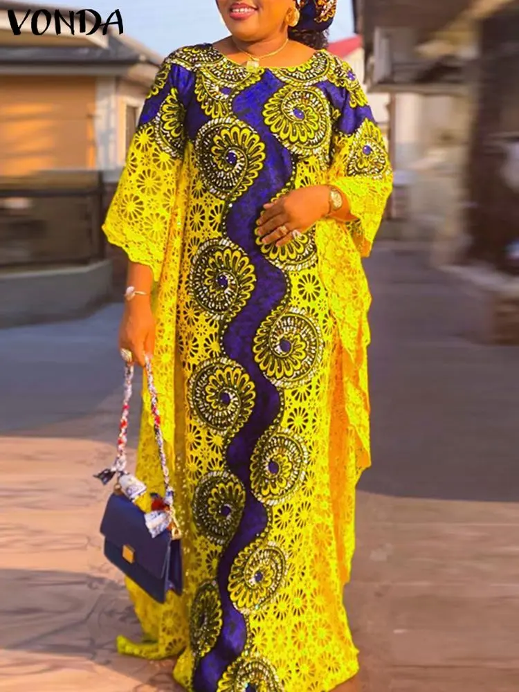 VONDA Women Bohemian Long Maxi Dress 2024 Summer Party Dresses Casual Loose Floral Printed Sundress Vintage Holiday Vestido Robe