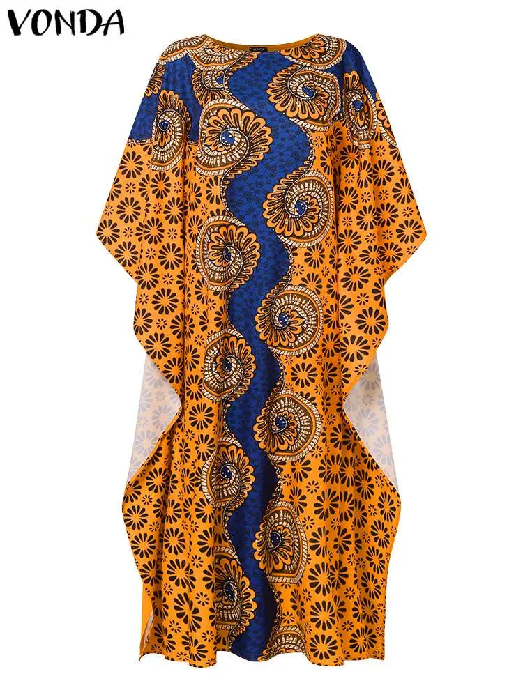 VONDA Women Bohemian Long Maxi Dress 2024 Summer Party Dresses Casual Loose Floral Printed Sundress Vintage Holiday Vestido Robe