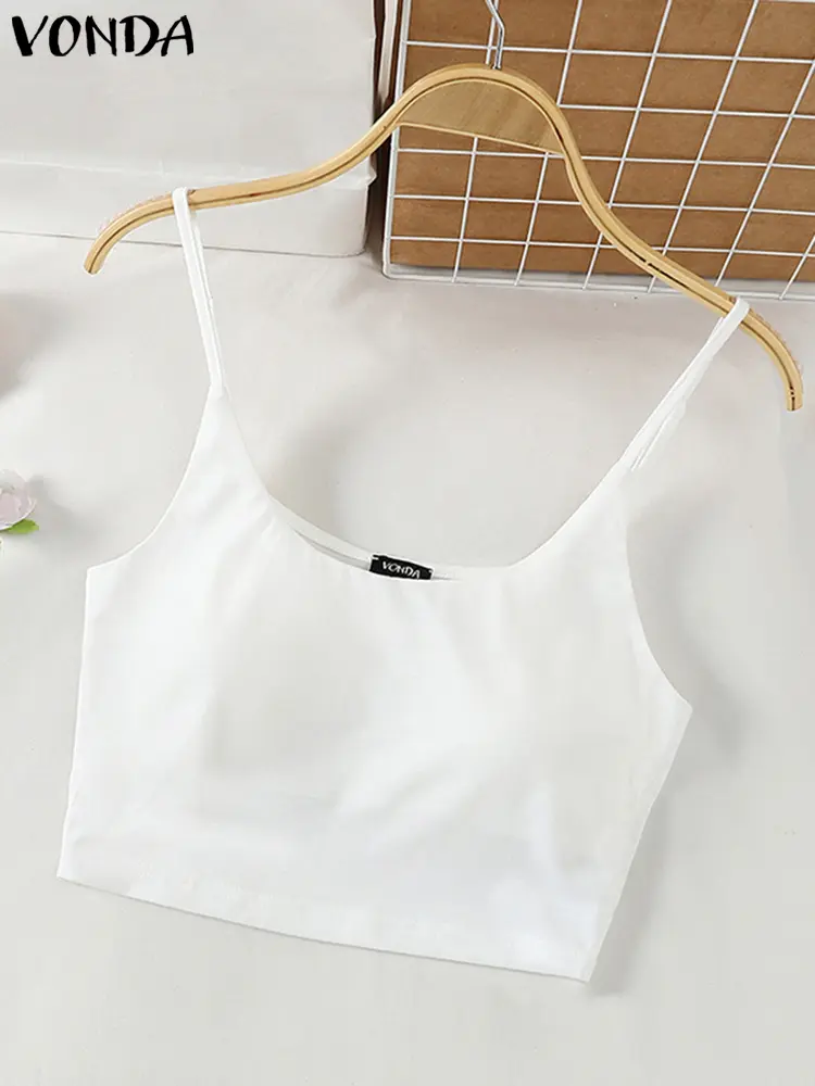 VONDA Women Tanks 2024 Fashion Sleeveless Tanks Tops Casual Solid Color Holiday Vests Sport Style Fitting Camis Oversized