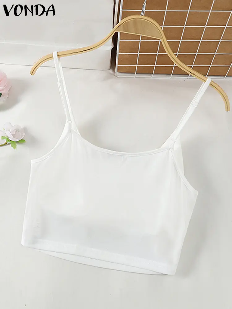 VONDA Women Tanks 2024 Fashion Sleeveless Tanks Tops Casual Solid Color Holiday Vests Sport Style Fitting Camis Oversized