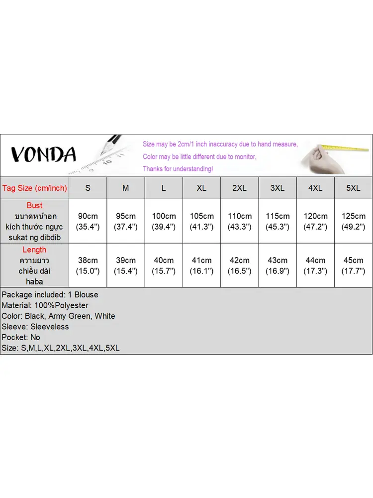 VONDA Women Tanks 2024 Fashion Sleeveless Tanks Tops Casual Solid Color Holiday Vests Sport Style Fitting Camis Oversized
