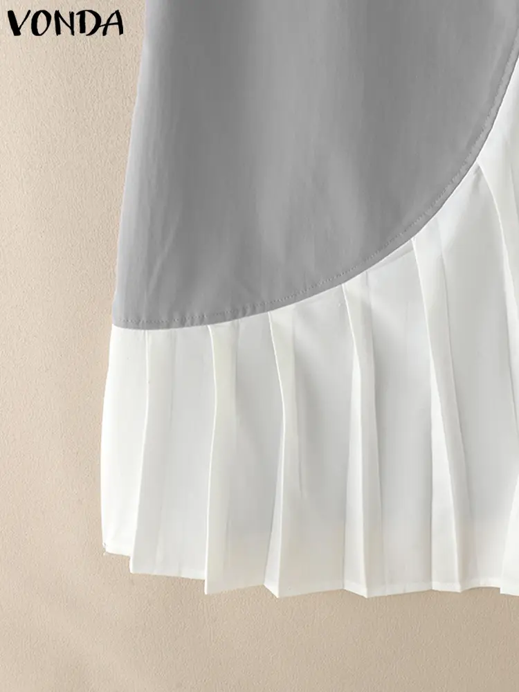 VONDA Women Party Skirts Elegant Lady Work Overskirts 2025 Female Patchwork Buttons Casual Pleated A-Line Bottoms Oversized