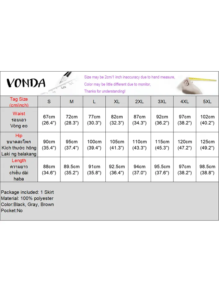 VONDA Women Party Skirts Elegant Lady Work Overskirts 2025 Female Patchwork Buttons Casual Pleated A-Line Bottoms Oversized