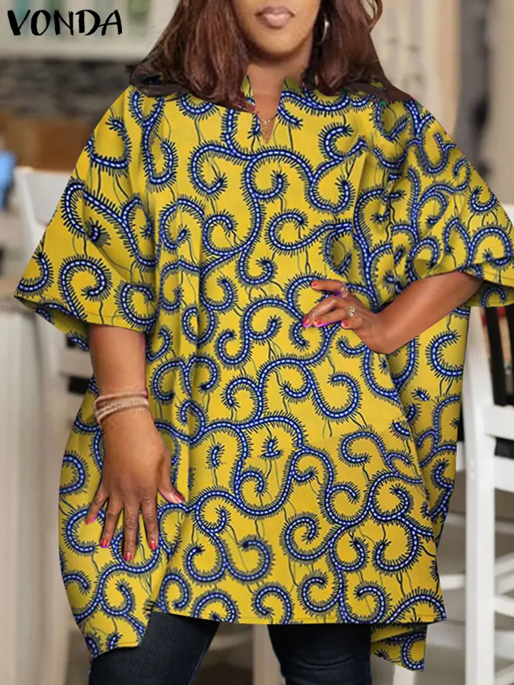 Summer Blouse Printed Shirts VONDA Women Elegant Half Sleeve V Neck Casual Tunic Tops 2025 Loose Retro Blusas Feminina