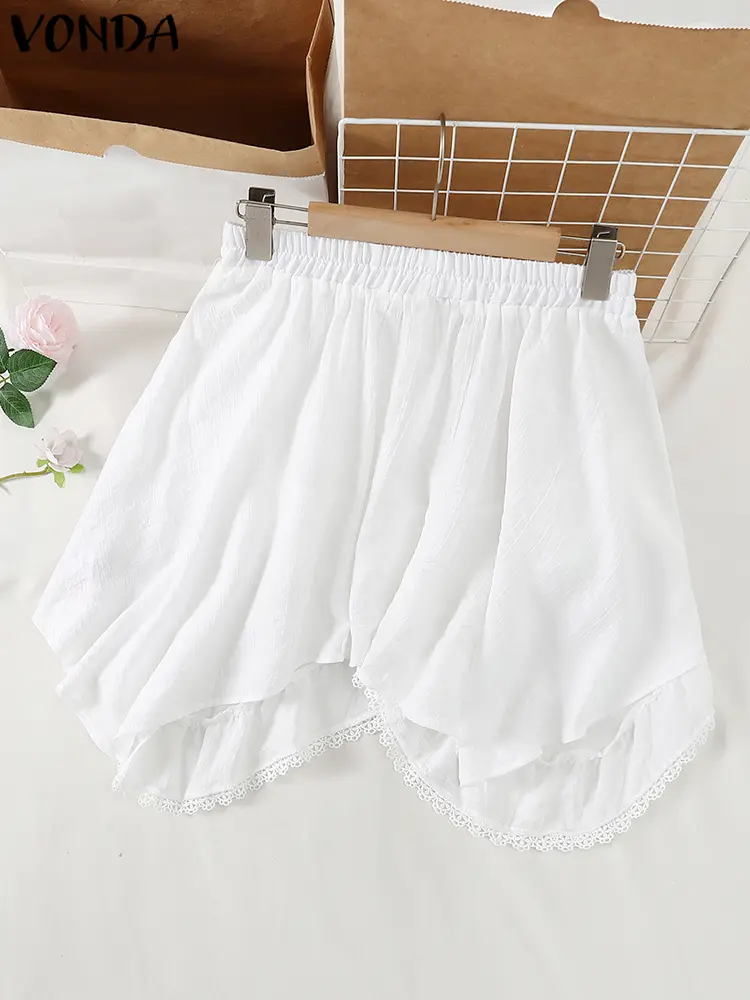 VONDA Sweety Mini Skirts 2024 Fashion Summer Women Casual Ruffles Lacing Splicing Overskirts Elastic Waist Layered Skirts