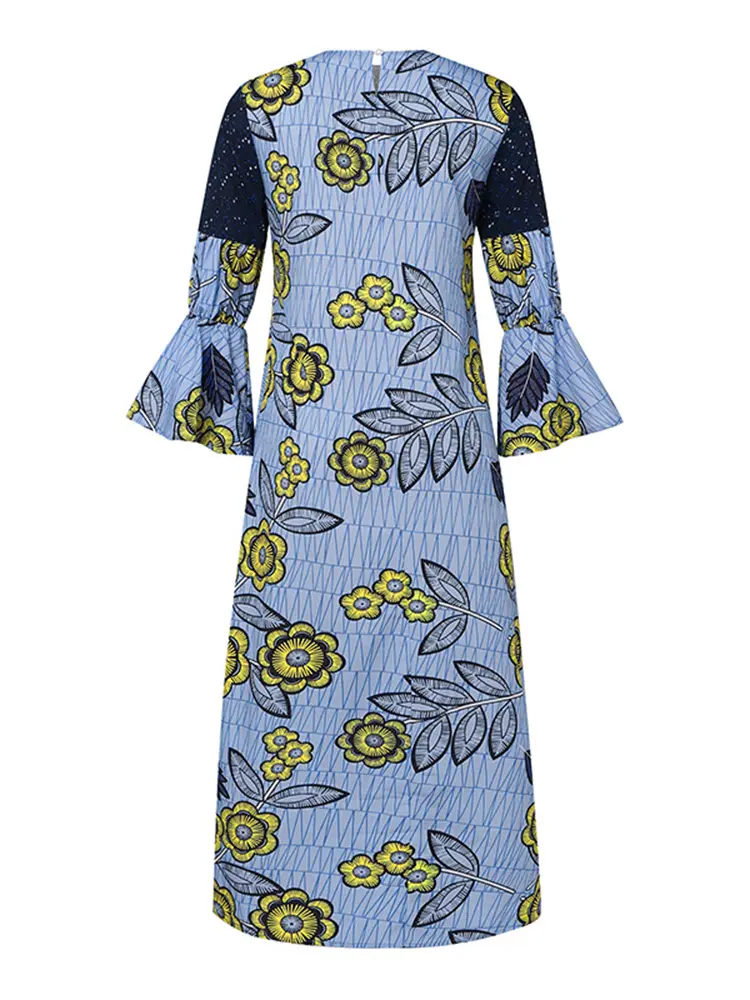 2024 VONDA Bohemian Vestidos Women Casual Flared Long Sleeve Maxi Dresses Round Neck Loose Print Sundress Ruffles Pleated Robes