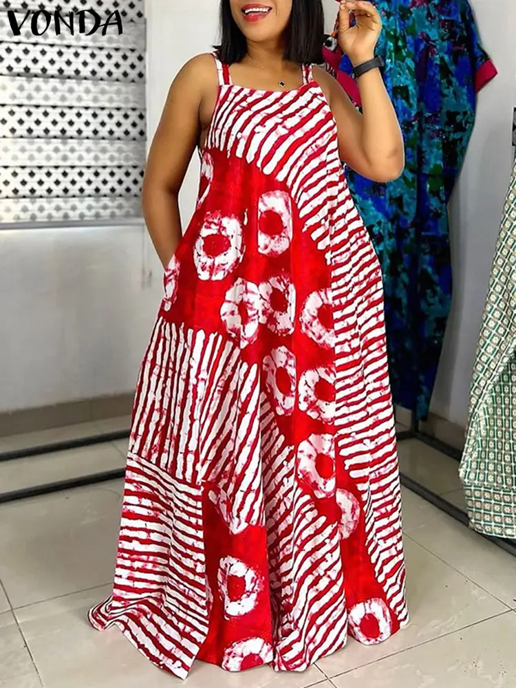 VONDA Women Summer Long Maxi Dress 2024 Sexy Sleeveless Printing Party Tank Sundress Long Vestidos Casual Loose Robe Oversize