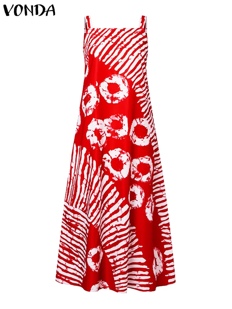 VONDA Women Summer Long Maxi Dress 2024 Sexy Sleeveless Printing Party Tank Sundress Long Vestidos Casual Loose Robe Oversize