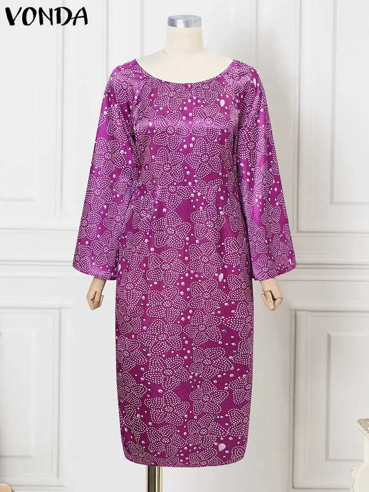 VONDA Women Dress 2024 Sexy Flare Sleeve Off Shoulder Party Maxi Long Dress Fashion Printed Sundress Oversize Elegant Robe Femme