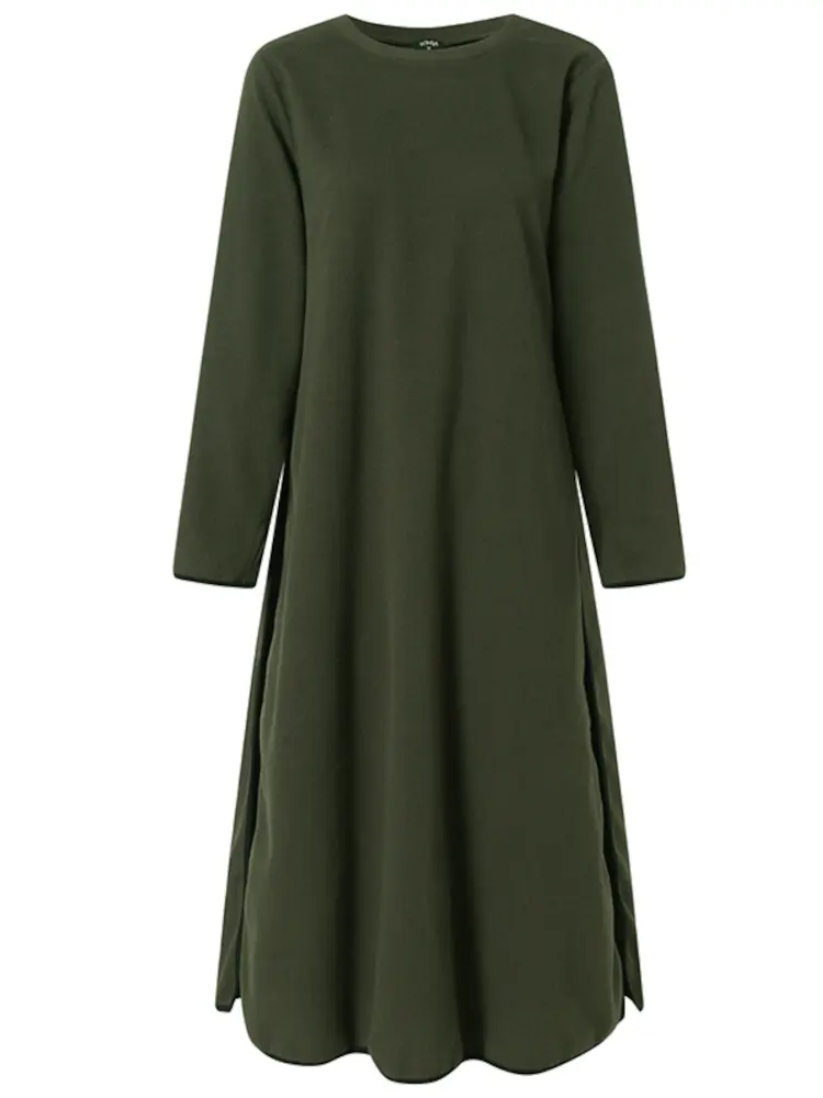 VONDA Autumn Long Dress Women 2024 Vintage Pullover Sweatshirt Vestidos Casual Thin Solid Color Split Loose Midi Robe Oversized