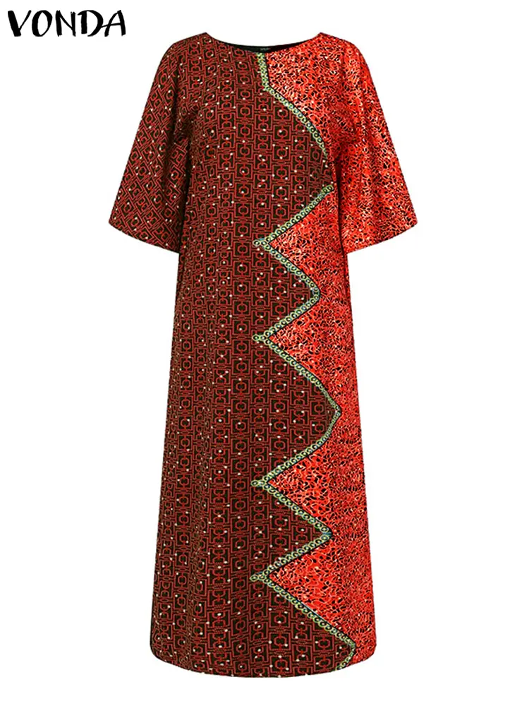 VONDA Elegant Women Maxi Dress Printed Party Vestido 2025 Bat-wing Sleeve Bohemian Sundress Casual Loose Robe Femme