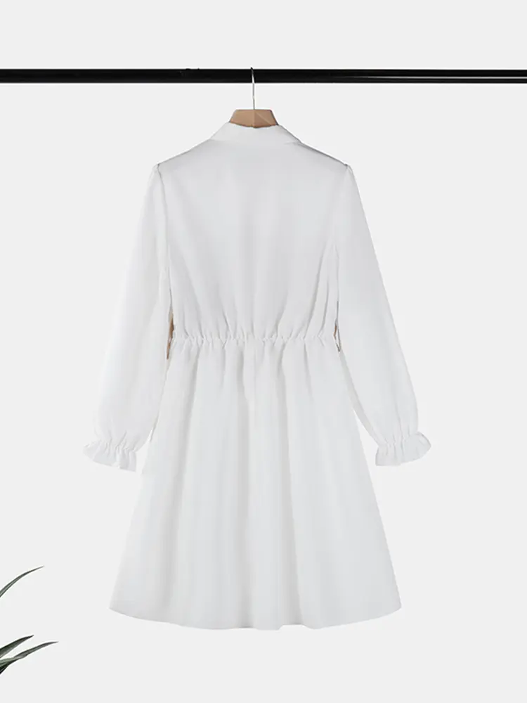 VONDA Women Patchwork Short Dress Elegant A-line Long Sleeve Sundress 2025 Casual Loose Robe Femme Oversized Lapel Neck Vestidos