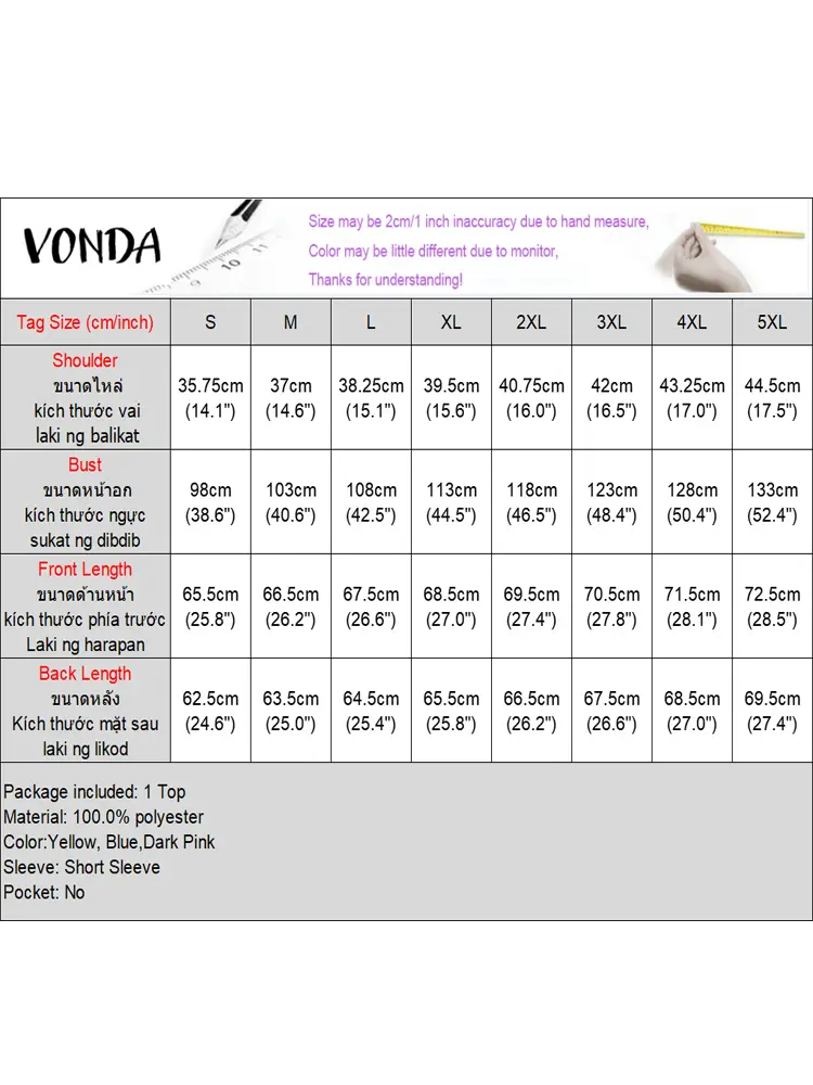 VONDA Women Tops Summer Short Sleeve Blusas Elegant V-Neck Blouse Casual Shirts Loose Ruffled Solid Color Tunic Oversized