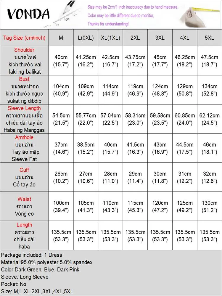 VONDA Women Bohemian Printed Dresses Long Sleeve Vestidos 2024 Autumn Round Neck Oversize Causal Loose Maxi Sundress Robe