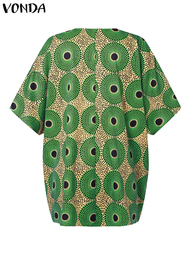 Plus Size 5XL VONDA Printed Blouse Women Tops 2025 Vintage V-Neck Bohemian Shirts Bat Sleeve Casual Loose Blusas