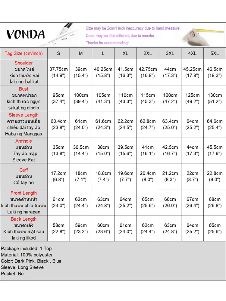 VONDA Women Elegant Ruffled Blouses 2025 Spring V-Neck Blusas Long Sleeve Korean Style Tunics Casual Solid Blusas Oversized