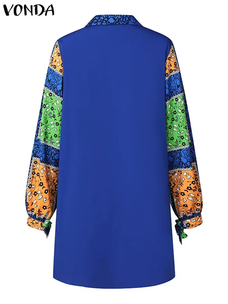 Plus Size 5XL VONDA Women Printed Dress 2025 Summer Bohemian Long Sleeve Party Sundress Vintage A-Line Vestidos Loose Robe Femme