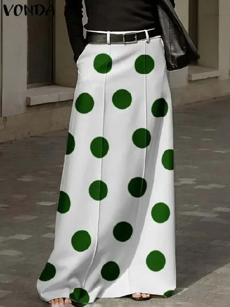 Plus Size 5XL VONDA Women Bohemian Dot Point Maxi Skirts Printed Long Skirt Summer High Waist Casual Loose A-Line Beach Skirts