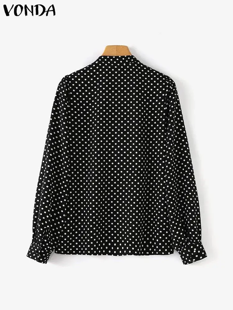 Plus Size 5XL VONDA Women Shirts 2025 Summer Elegant Blouse Bohemian Polka Dot Ruffle Tops Casual Stand Up Collar Tunics