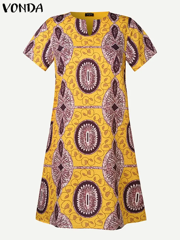 VONDA 2025 Summer Short Mini Dress Women Bohemian Sexy Party Printed Sundress Elegant Office Vestidos Casual Loose Oversize Robe