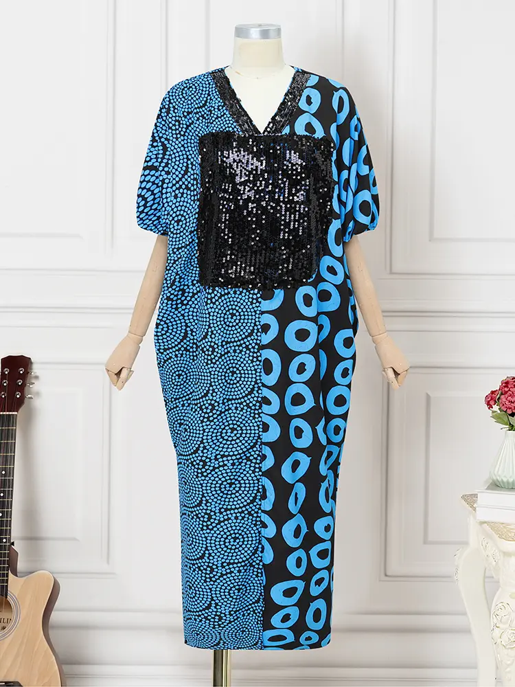 VONDA Summer Maxi Dress 2025 Women Vintage Patchwork Printed Long Vestidos Sundress Casual Loose V-Neck Bat Sleeve Party Robe