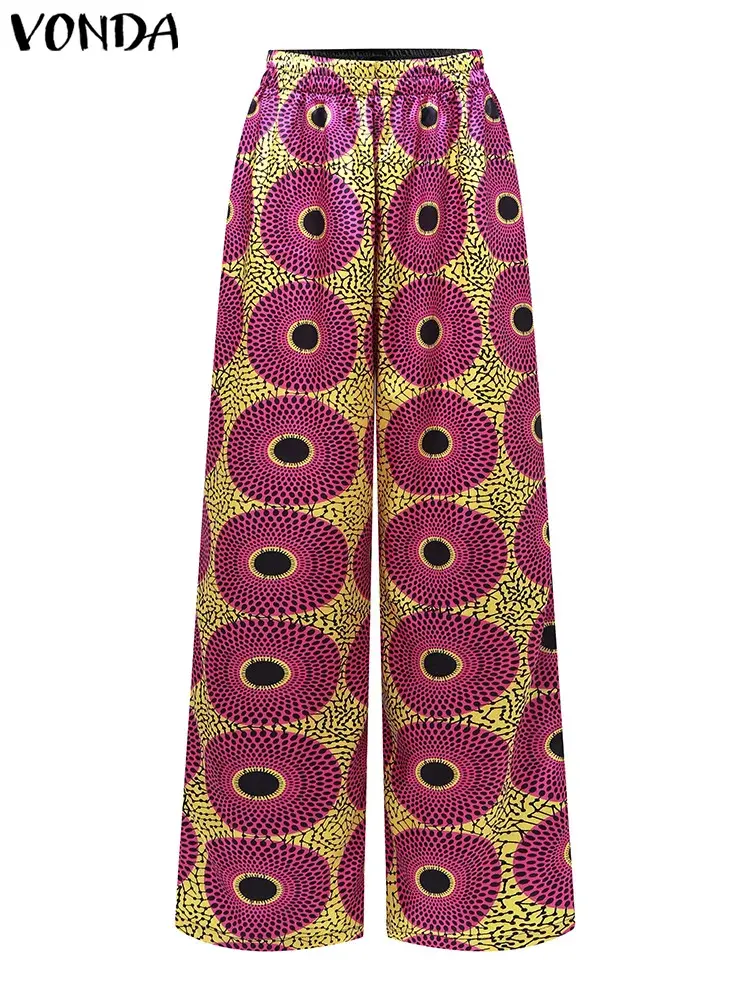 VONDA Women Bohemian Pants Sets 2025 Summer Casual Elastic Waist Tops Trousers Vintage Three Quarter Sleeve Wide Leg Pants Suits