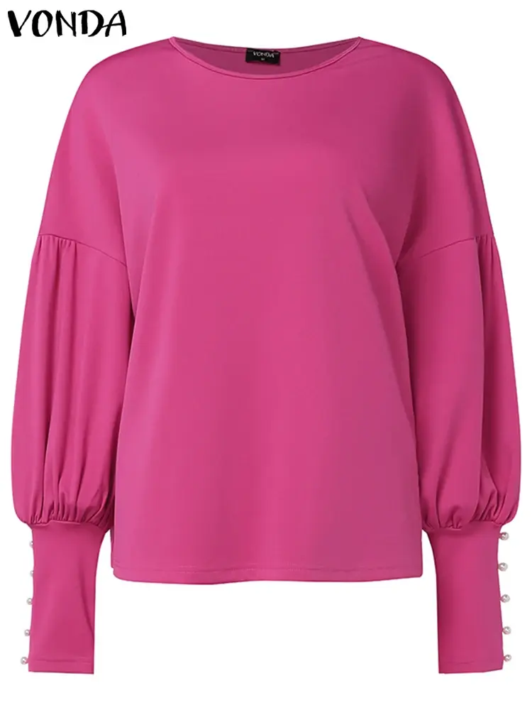 Plus Size 5XL VONDA Autumn Pant Sets 2025 Women O-neck Long Lantern Sleeve Tops and Loose Trousers Causal Suits Matching Sets