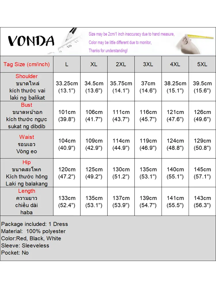 VONDA Plus Size 5XL Women Summer Maxi Dress Sleeveless Long Sundress Casual Solid Color Tank Robe V-Neck Party Beach Vestidos