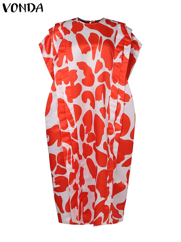2025 VONDA Women Dress Ruffled Sundress Bohemian Printed Maxi Long Dress Casual Short Sleeve Robe Loose Oversized Party Vestidos