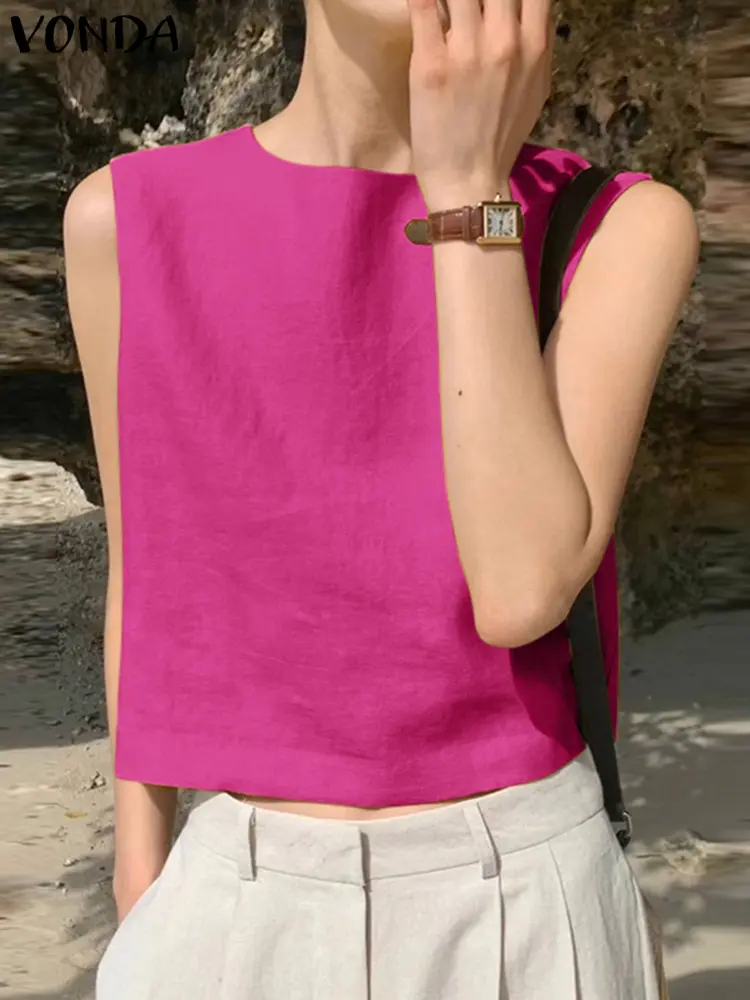 VONDA 2025 Women Tank Tops Summer Sleeveless Tees Sexy Tanks Casual Loose Solid Color Shirts Back Bow Bandage Fashion Blusas