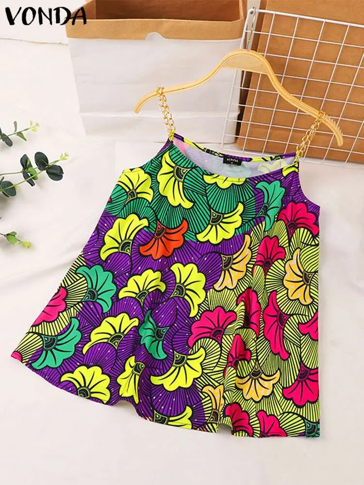 VONDA Summer Women Bohemian Camis Sexy Straps Sleeveless Floral Printed Tanks Tops Tees 2024 Fashion Casual Loose Beach Shirts