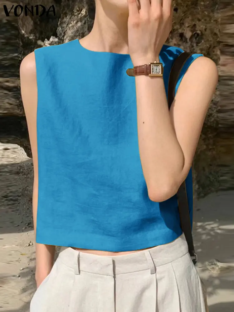 VONDA 2025 Women Tank Tops Summer Sleeveless Tees Sexy Tanks Casual Loose Solid Color Shirts Back Bow Bandage Fashion Blusas