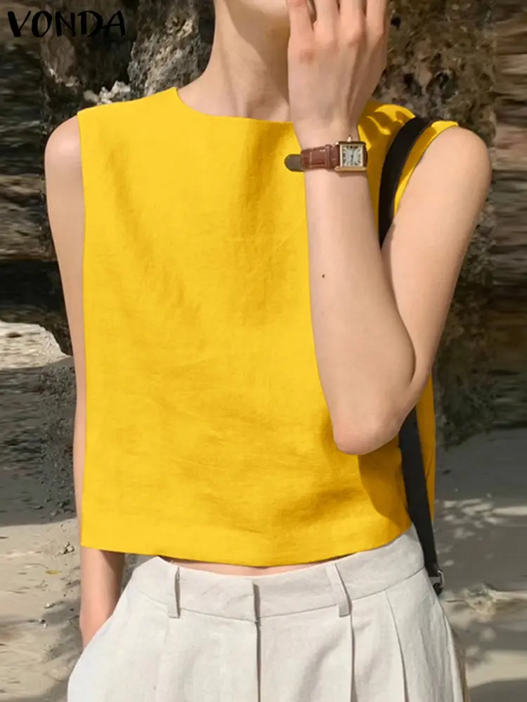 VONDA 2025 Women Tank Tops Summer Sleeveless Tees Sexy Tanks Casual Loose Solid Color Shirts Back Bow Bandage Fashion Blusas