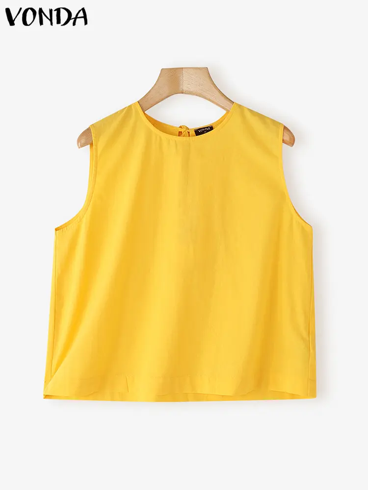 VONDA 2025 Women Tank Tops Summer Sleeveless Tees Sexy Tanks Casual Loose Solid Color Shirts Back Bow Bandage Fashion Blusas