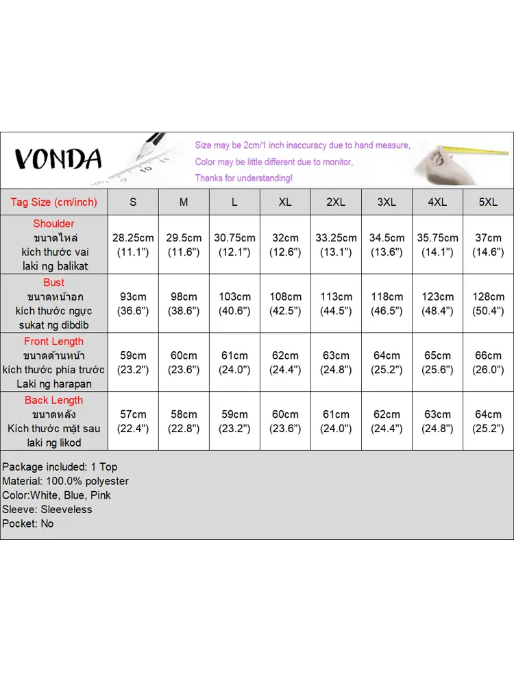 VONDA 2025 Summer Tank Tops Women Fashion Solid Color Blusas Sleeveless Tees Casual Buttons Tunics Pleated Loose Blouses Femme