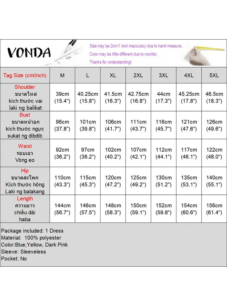 Plus Size Dresses VONDA Women Summer Maxi Sleeveless Bohemian Print Long Sundress 2025 Fashion Patchwork Ruffled Beach Vestido