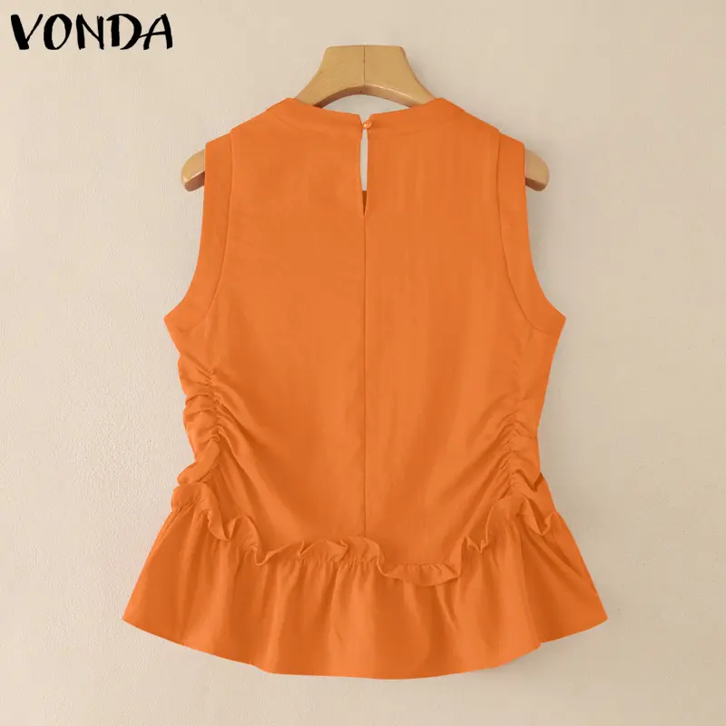 VONDA Summer Tanks Tops 2025 Women Sleeveless Solid Color Round Neck Casual Loose Elegant Office Lady Shirts Fashion Tees OL