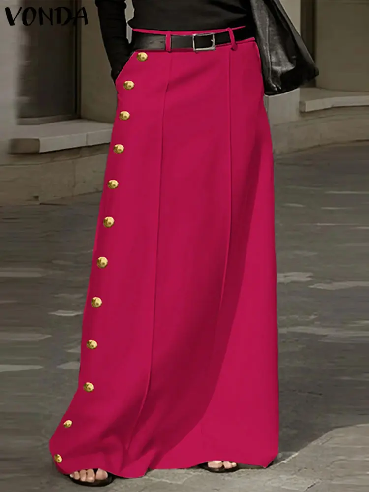 VONDA Women Maxi Long Skirts 2025 Sexy High Waist Skirt Oversized Buttons Elegant Solid Color Casual Loose Bottoms