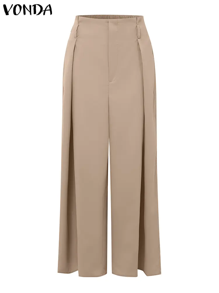 VONDA Elegant OL Office Pants Women High Waist Casual Solid Color Long Trousers 2025 Summer Loose Wide Leg Pantalons Streetwear